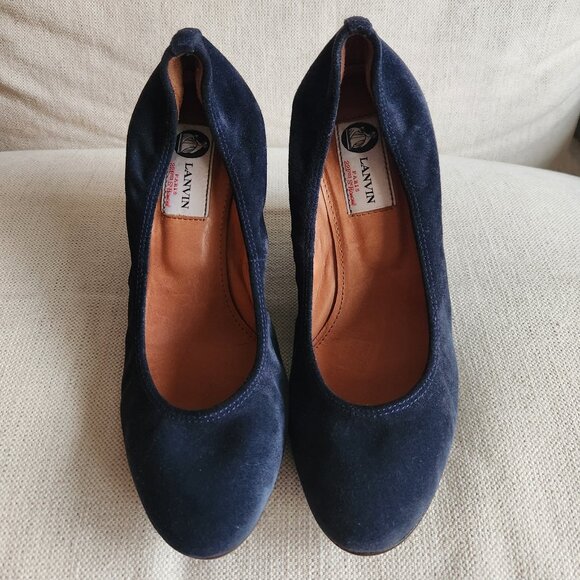 NWOT Lanvin Navy Suede Wedge Heels - US 7.5 - Picture 2 of 14